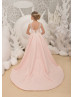 Ivory Lace High Low Pink Lining Flower Girl Dress